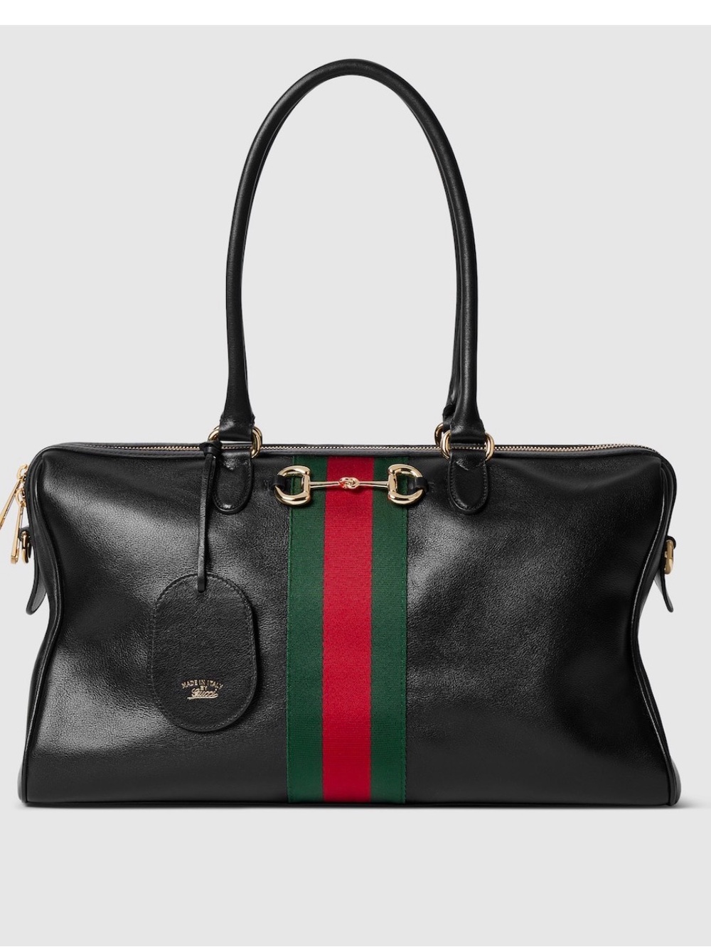 Gucci Black Leather Borsetto Large Boston Bag w/ Red & Green Web - Authentic! EU